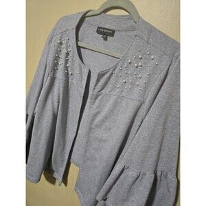 Lane Bryant Women's Gray Pearl Accented Open Cardigan Top Size 26/28